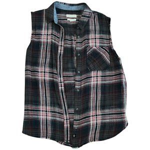 Treasure & Bond - Black Plaid Button Down Vest - Size M